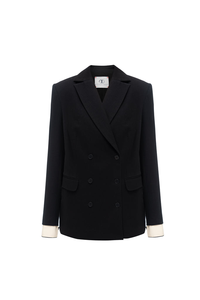 Double breasted straight blazer black