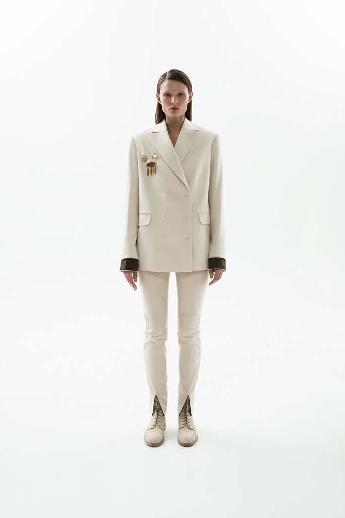 Double breasted straight blazer off-white