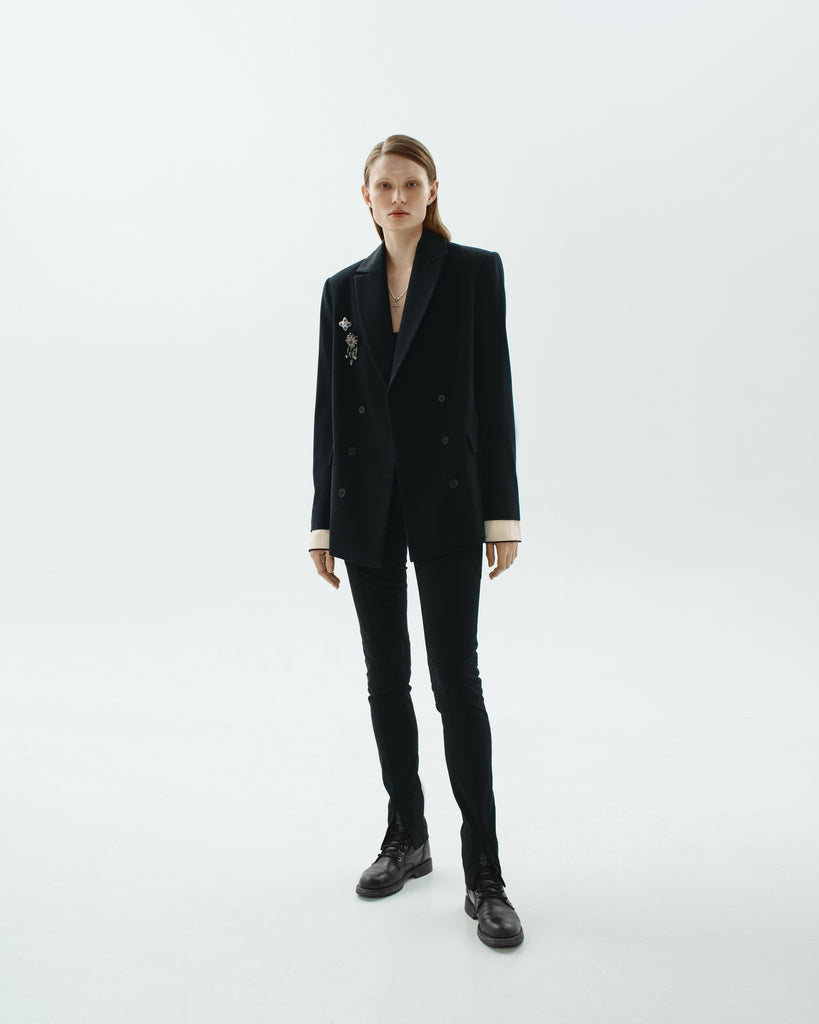 Double breasted straight blazer black
